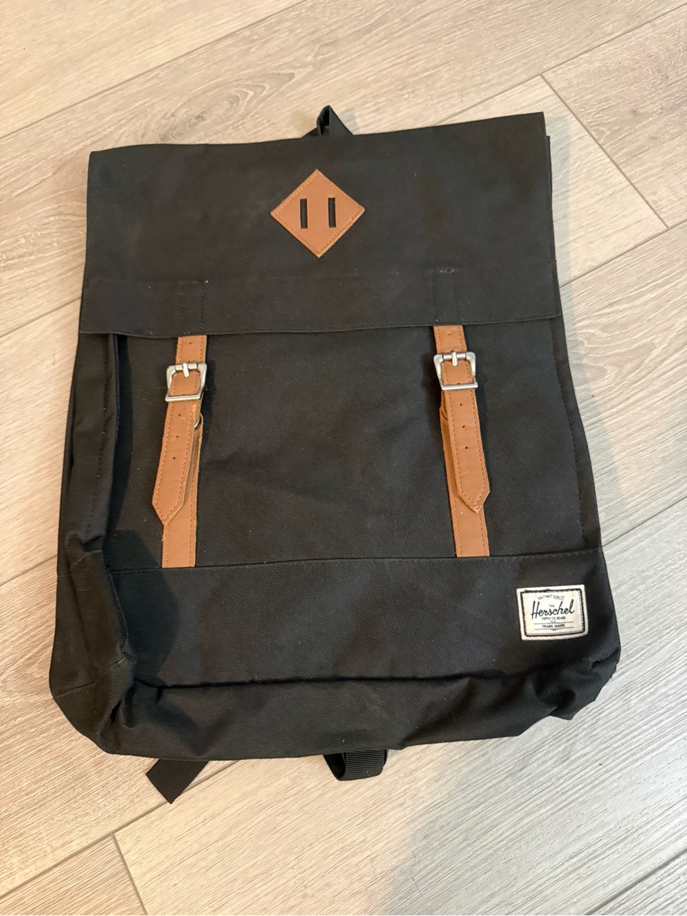 Herschel Black Canvas Backpack with Tan Accents